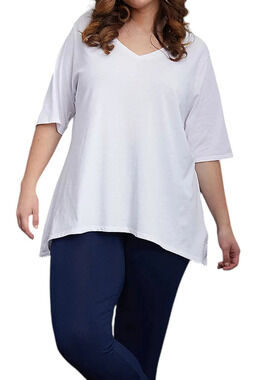 Seed to Style Organic Cotton V-Neck Top with Hi-Low Hem Cloud - Regular
